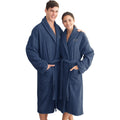 Authentic Hotel And Spa Midnight Blue With Grey Monogrammed Herringbone Weave Turkish Cotton Unisex Bath Robe
