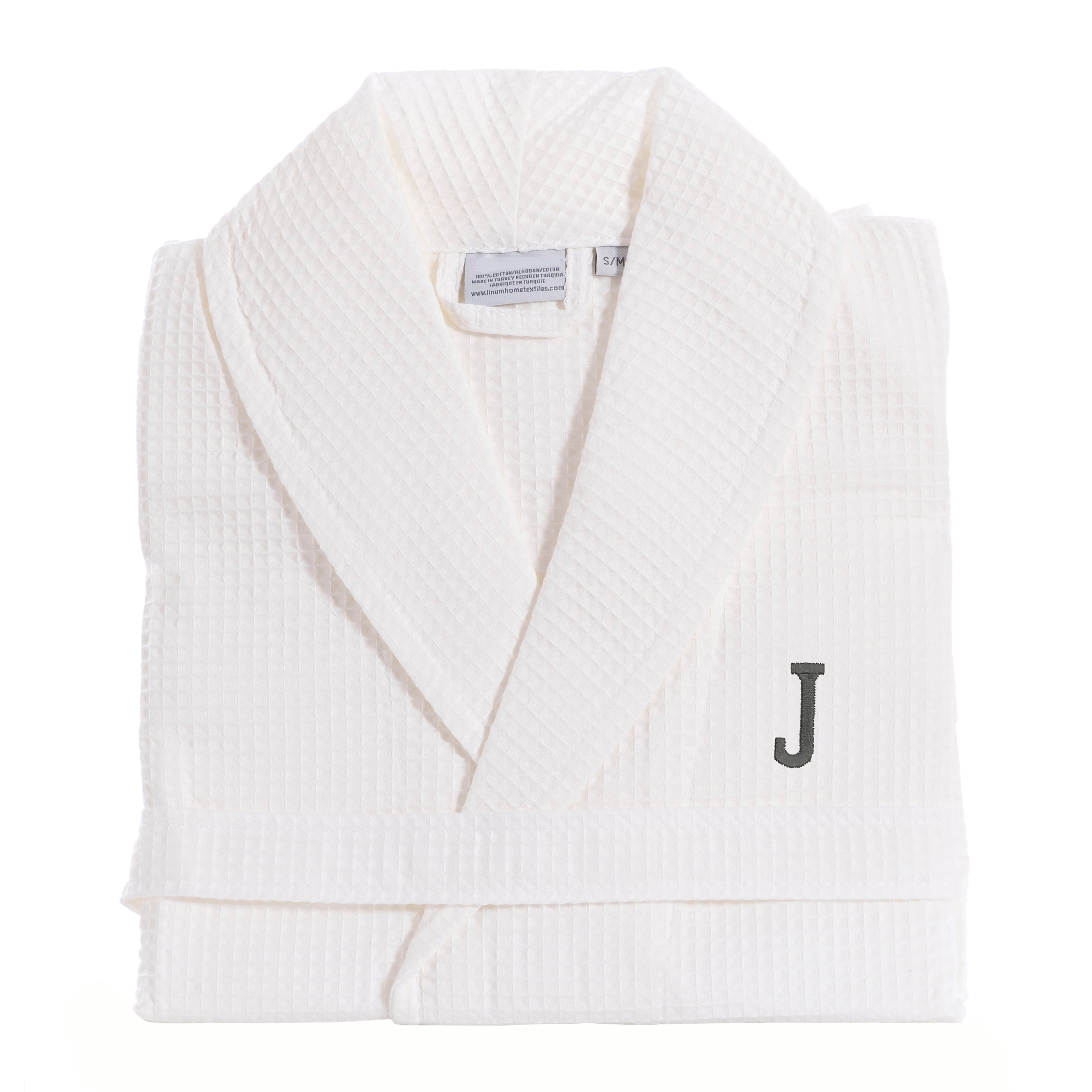 Authentic Hotel And Spa Monogrammed Turkish Cotton Unisex Waffle Weave Bath Robe