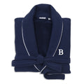Authentic Hotel And Spa Navy Blue Unisex Turkish Cotton Waffle Weave Terry Bath Robe With White Block Monogram