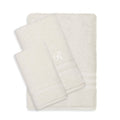 Authentic Hotel And Spa Omni Turkish Cotton Terry 3 Piece Cream Bath Towel Set With White Script Monogrammed Initial