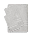 Authentic Hotel And Spa Omni Turkish Cotton Terry 3 Piece Grey Bath Towel Set With White Script Monogrammed Initial