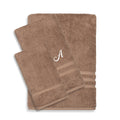 Authentic Hotel And Spa Omni Turkish Cotton Terry 3 Piece Latte Brown Bath Towel Set With White Script Monogrammed Initial