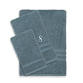 Authentic Hotel And Spa Omni Turkish Cotton Terry 3 Piece Medium Blue Bath Towel Set With White Script Monogrammed Initial