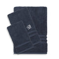 Authentic Hotel And Spa Omni Turkish Cotton Terry 3 Piece Navy Blue Bath Towel Set With White Script Monogrammed Initial