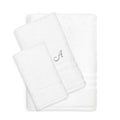 Authentic Hotel And Spa Omni Turkish Cotton Terry 3 Piece White Bath Towel Set With Grey Script Monogrammed Initial