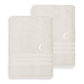 Authentic Hotel And Spa Omni Turkish Cotton Terry Set Of 2 Cream Bath Towels With White Script Monogrammed Initial