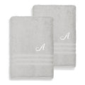 Authentic Hotel And Spa Omni Turkish Cotton Terry Set Of 2 Grey Bath Towels With White Script Monogrammed Initial
