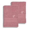 Authentic Hotel And Spa Omni Turkish Cotton Terry Set Of 2 Tea Rose Bath Towels With White Script Monogrammed Initial