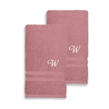 Authentic Hotel And Spa Omni Turkish Cotton Terry Set Of 2 Tea Rose Hand Towels With White Script Monogrammed Initial