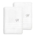 Authentic Hotel And Spa Omni Turkish Cotton Terry Set Of 2 White Bath Towels With Grey Script Monogrammed Initial