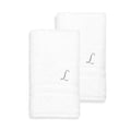 Authentic Hotel And Spa Omni Turkish Cotton Terry Set Of 2 White Hand Towels With Grey Script Monogrammed Initial