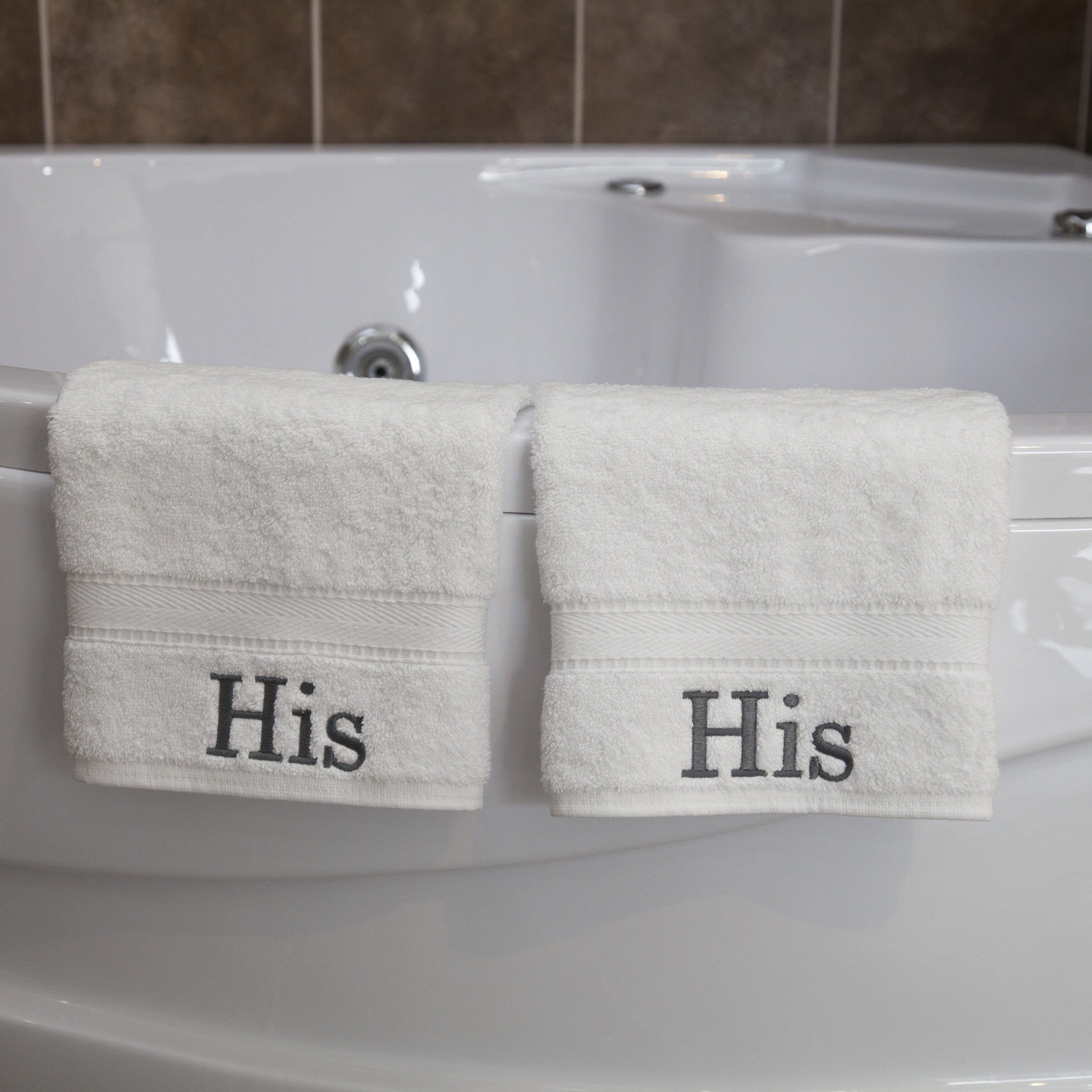 Authentic Hotel And Spa Embroidered His Turkish Cotton Hand Towels Set Of 2
