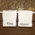 Authentic Hotel And Spa Embroidered King And Queen Turkish Cotton Hand Towel Set Of 2