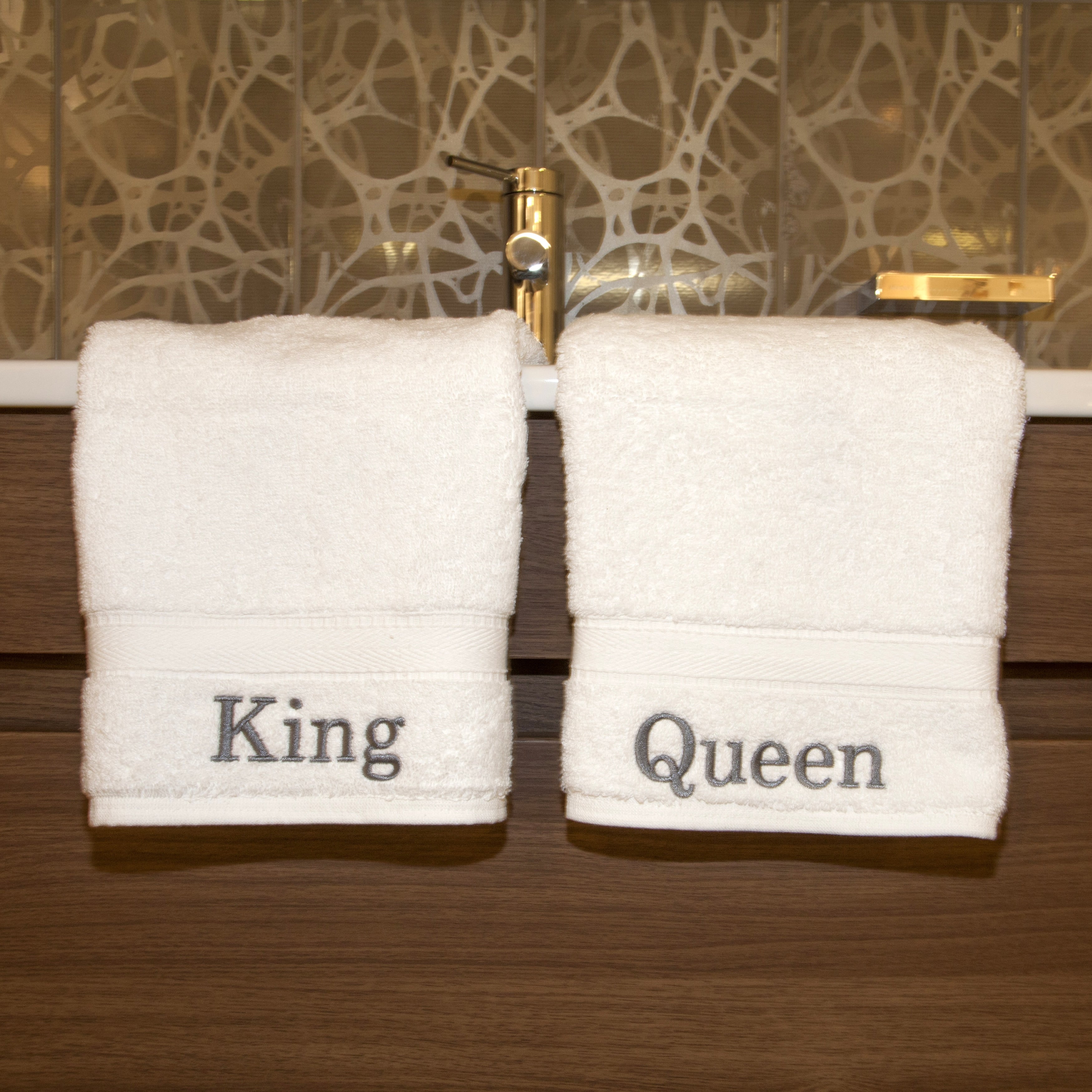 Authentic Hotel And Spa Embroidered King And Queen Turkish Cotton Hand Towel Set Of 2