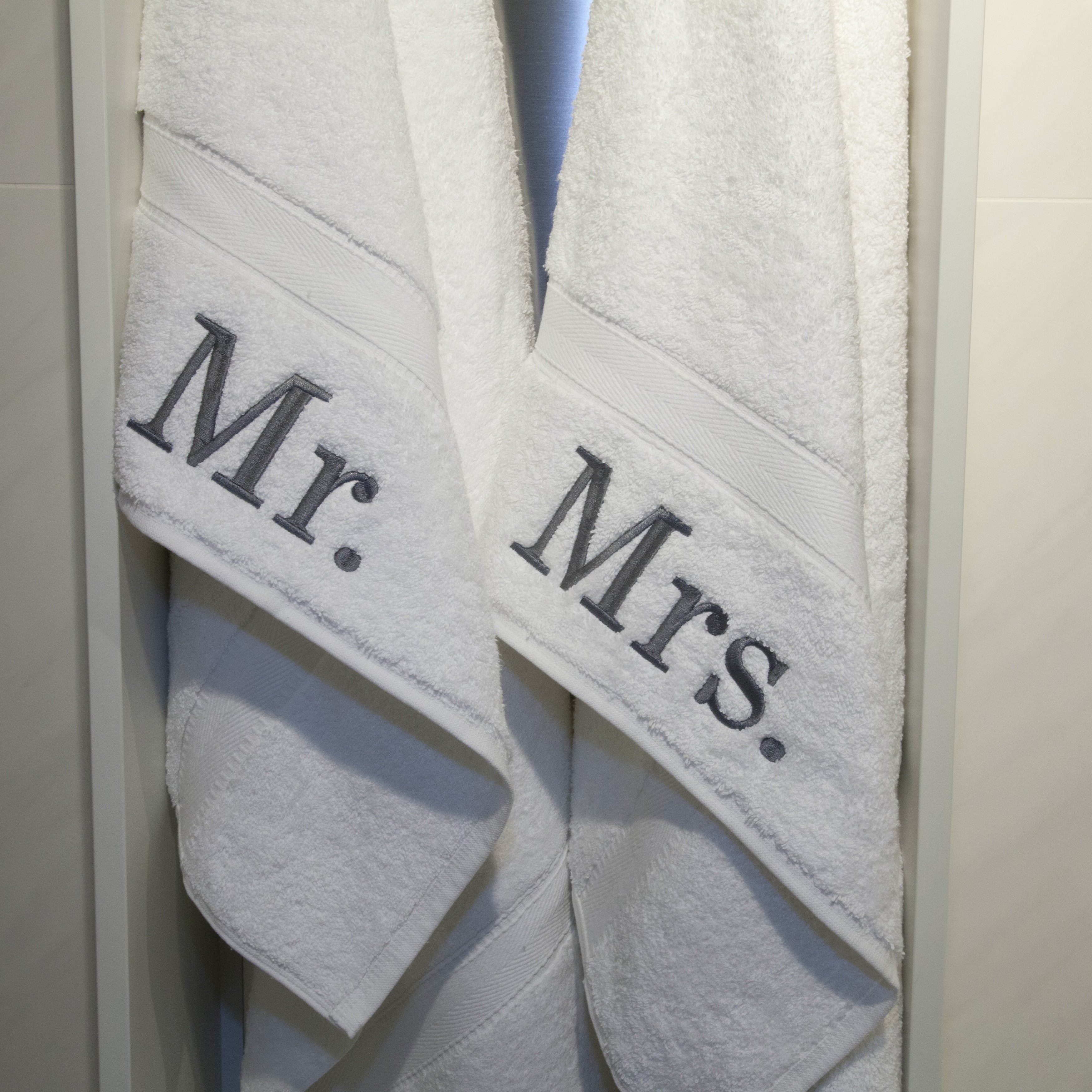 Authentic Hotel And Spa Embroidered Mr. And Mrs. Turkish Cotton Hand Towel Set Of 2