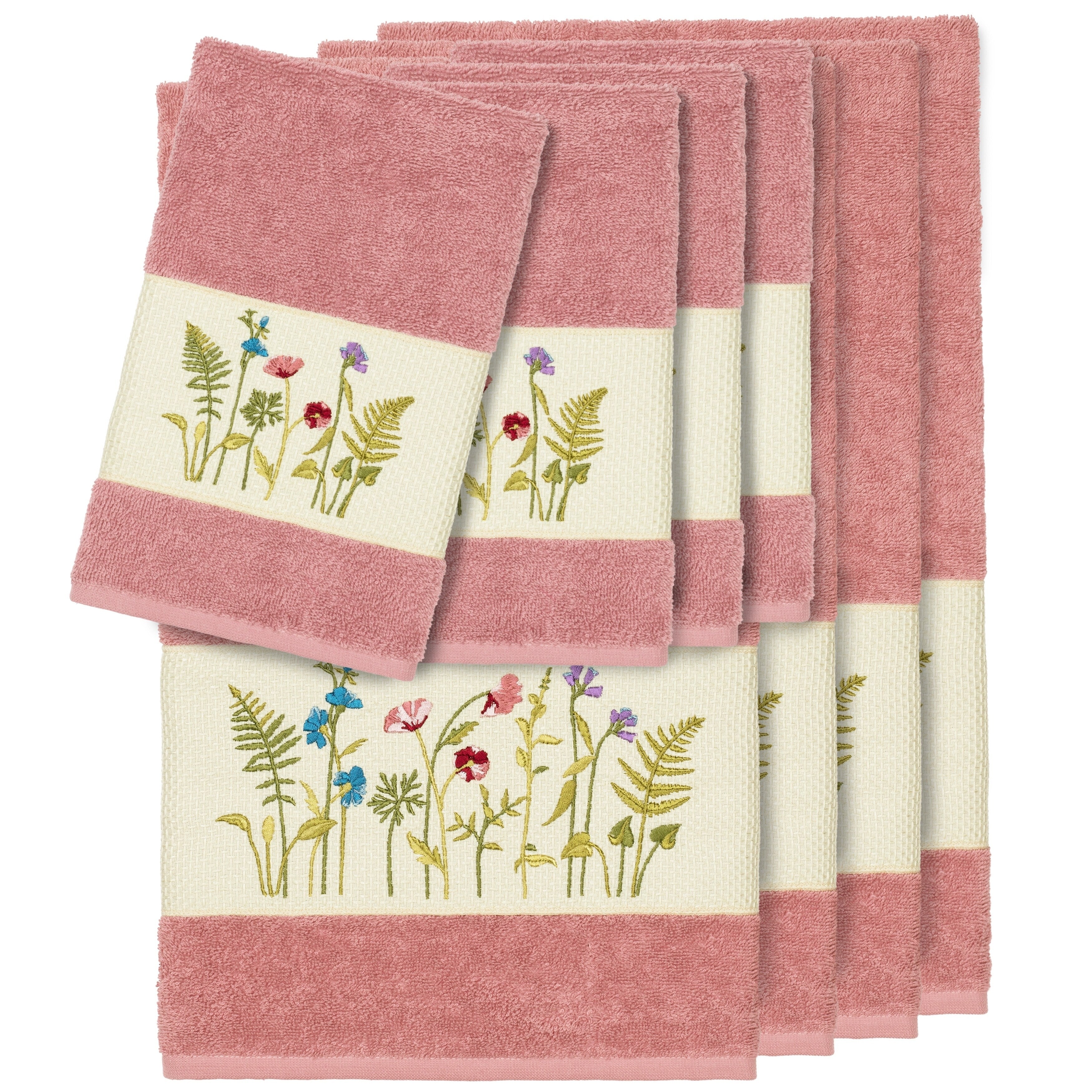 Authentic Hotel And Spa Rose Turkish Cotton Wildflowers Embroidered 8 Piece Towel Set
