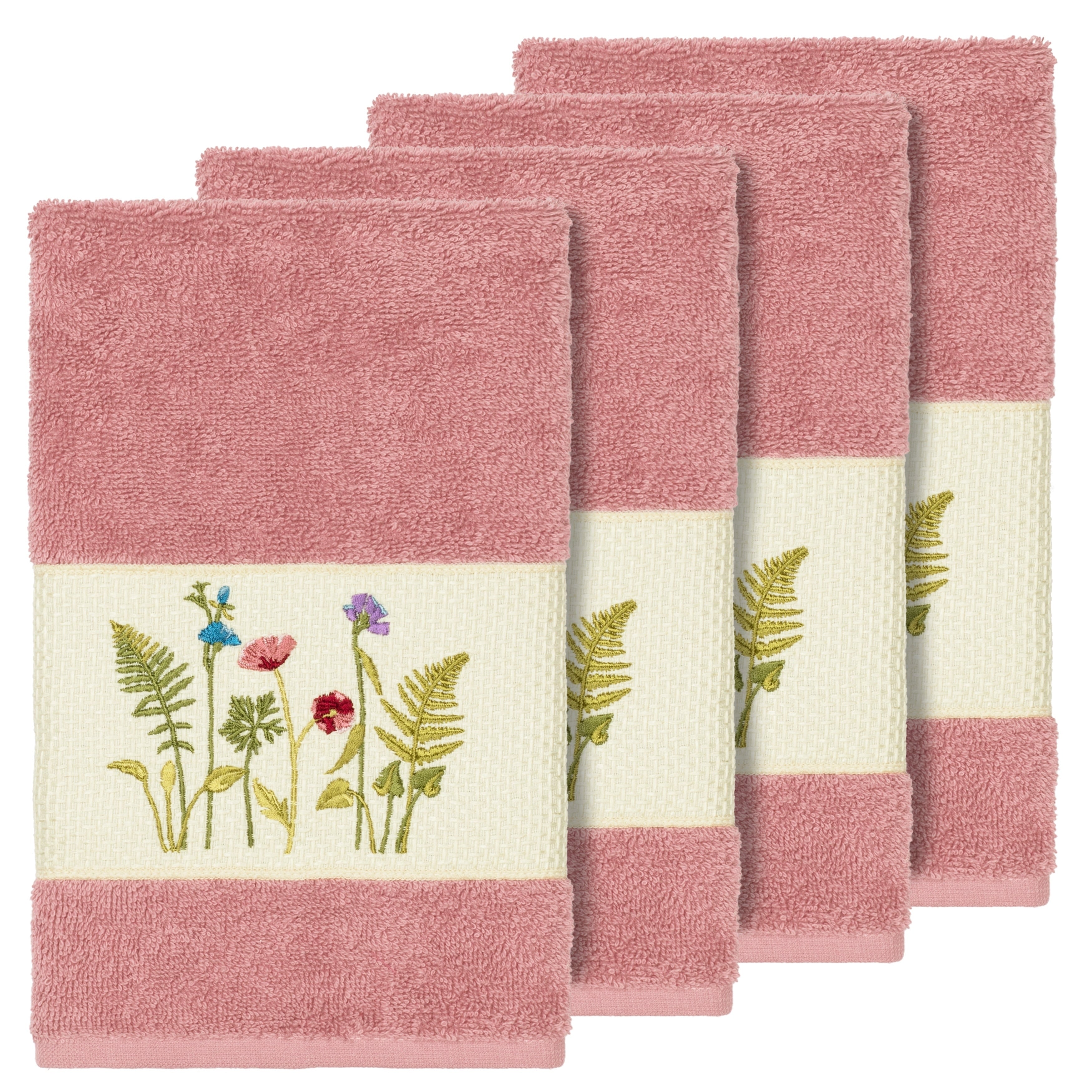 Authentic Hotel And Spa Rose Turkish Cotton Wildflowers Embroidered Hand Towels Set Of 4