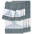 Authentic Hotel And Spa Teal Blue Turkish Cotton Scrollwork Embroidered 8 Piece Towel Set