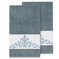 Authentic Hotel And Spa Teal Blue Turkish Cotton Scrollwork Embroidered Bath Towels Set Of 2
