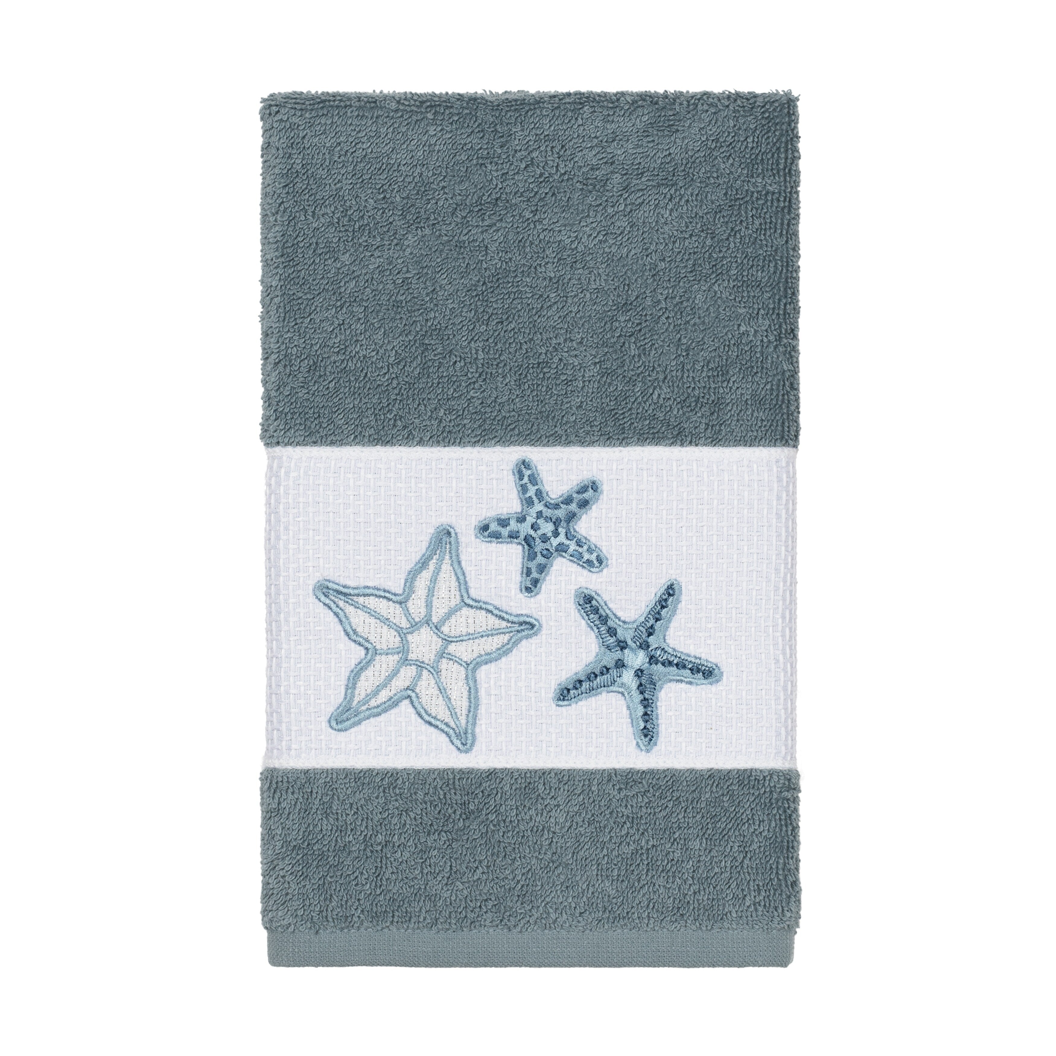 Authentic Hotel And Spa Teal Blue Turkish Cotton Starfish Embroidered Hand Towel