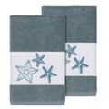 Authentic Hotel And Spa Teal Blue Turkish Cotton Starfish Embroidered Hand Towels Set Of 2