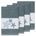 Authentic Hotel And Spa Teal Blue Turkish Cotton Starfish Embroidered Hand Towels Set Of 4