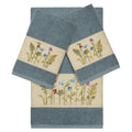 Authentic Hotel And Spa Teal Blue Turkish Cotton Wildflowers Embroidered 3 Piece Towel Set