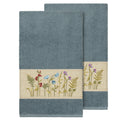 Authentic Hotel And Spa Teal Blue Turkish Cotton Wildflowers Embroidered Bath Towels Set Of 2