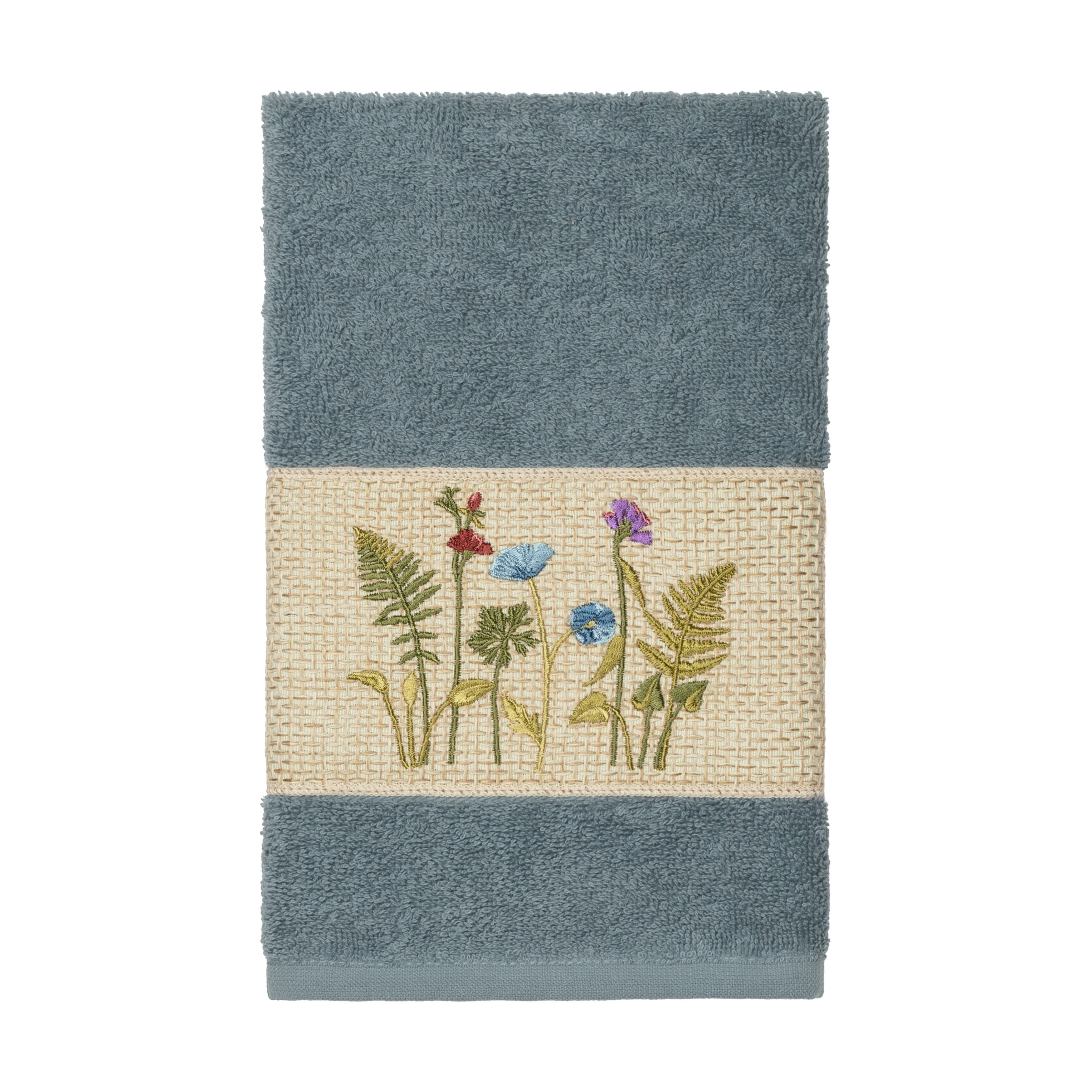 Authentic Hotel And Spa Teal Blue Turkish Cotton Wildflowers Embroidered Hand Towel
