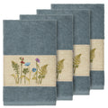 Authentic Hotel And Spa Teal Blue Turkish Cotton Wildflowers Embroidered Hand Towels Set Of 4