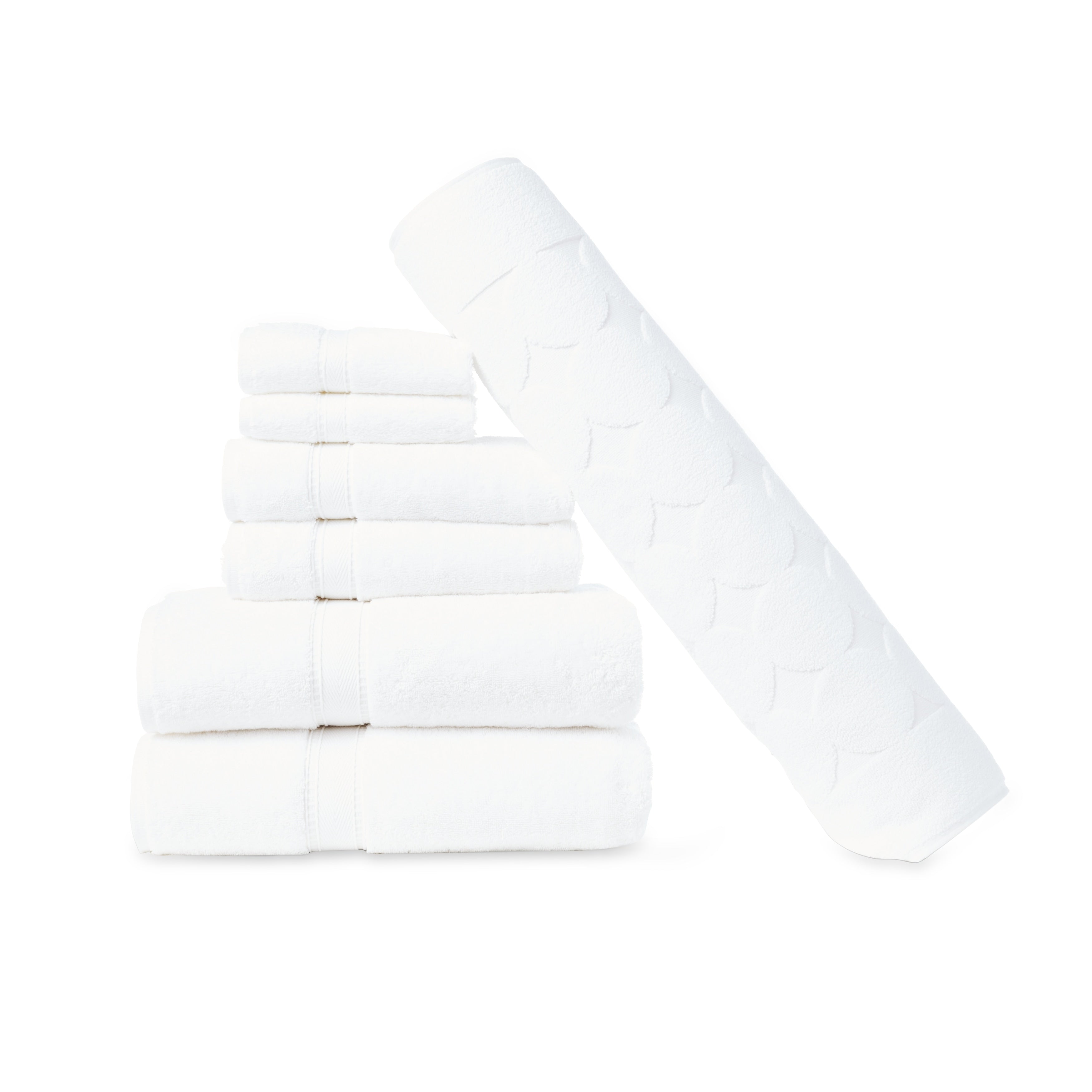 Authentic Hotel And Spa Turkish Cotton 7 Piece Towel Set With Circle Design Bath Mat