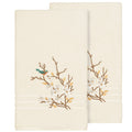 Authentic Hotel And Spa Turkish Cotton Blue Bird Embroidered Cream 2 Piece Bath Towel Set