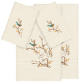 Authentic Hotel And Spa Turkish Cotton Blue Bird Embroidered Cream 4 Piece Towel Set