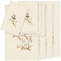 Authentic Hotel And Spa Turkish Cotton Blue Bird Embroidered Cream 8 Piece Towel Set