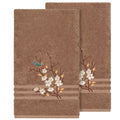 Authentic Hotel And Spa Turkish Cotton Blue Bird Embroidered Latte Brown 2 Piece Bath Towel Set
