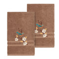 Authentic Hotel And Spa Turkish Cotton Blue Bird Embroidered Latte Brown 2 Piece Towel Hand Set