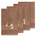 Authentic Hotel And Spa Turkish Cotton Blue Bird Embroidered Latte Brown 4 Piece Hand Towel Set