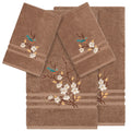 Authentic Hotel And Spa Turkish Cotton Blue Bird Embroidered Latte Brown 4 Piece Towel Set