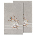 Authentic Hotel And Spa Turkish Cotton Blue Bird Embroidered Light Grey 2 Piece Bath Towel Set