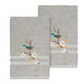 Authentic Hotel And Spa Turkish Cotton Blue Bird Embroidered Light Grey 2 Piece Towel Hand Set