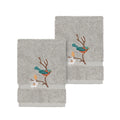 Authentic Hotel And Spa Turkish Cotton Blue Bird Embroidered Light Grey 2 Piece Washcloth Set