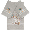 Authentic Hotel And Spa Turkish Cotton Blue Bird Embroidered Light Grey 3 Piece Towel Set