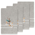 Authentic Hotel And Spa Turkish Cotton Blue Bird Embroidered Light Grey 4 Piece Hand Towel Set