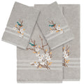 Authentic Hotel And Spa Turkish Cotton Blue Bird Embroidered Light Grey 4 Piece Towel Set