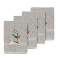 Authentic Hotel And Spa Turkish Cotton Blue Bird Embroidered Light Grey 4 Piece Washcloth Set