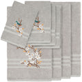 Authentic Hotel And Spa Turkish Cotton Blue Bird Embroidered Light Grey 8 Piece Towel Set