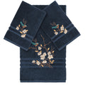Authentic Hotel And Spa Turkish Cotton Blue Bird Embroidered Midnight Blue 3 Piece Towel Set