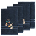 Authentic Hotel And Spa Turkish Cotton Blue Bird Embroidered Midnight Blue 4 Piece Hand Towel Set