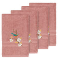 Authentic Hotel And Spa Turkish Cotton Blue Bird Embroidered Tea Rose 4 Piece Hand Towel Set