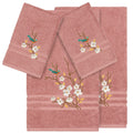 Authentic Hotel And Spa Turkish Cotton Blue Bird Embroidered Tea Rose 4 Piece Towel Set